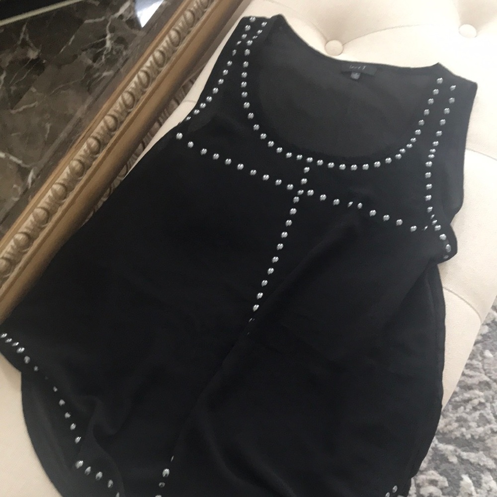 Black Studded Scoop Neck Tank Top - Unbranded
